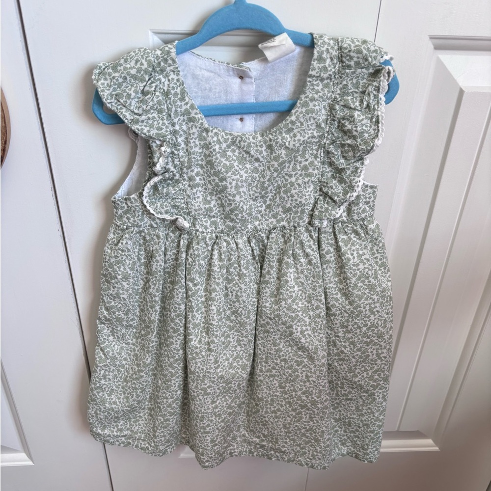 Green Floral Ruffle Sleeveless Dress H&M 12-18 months